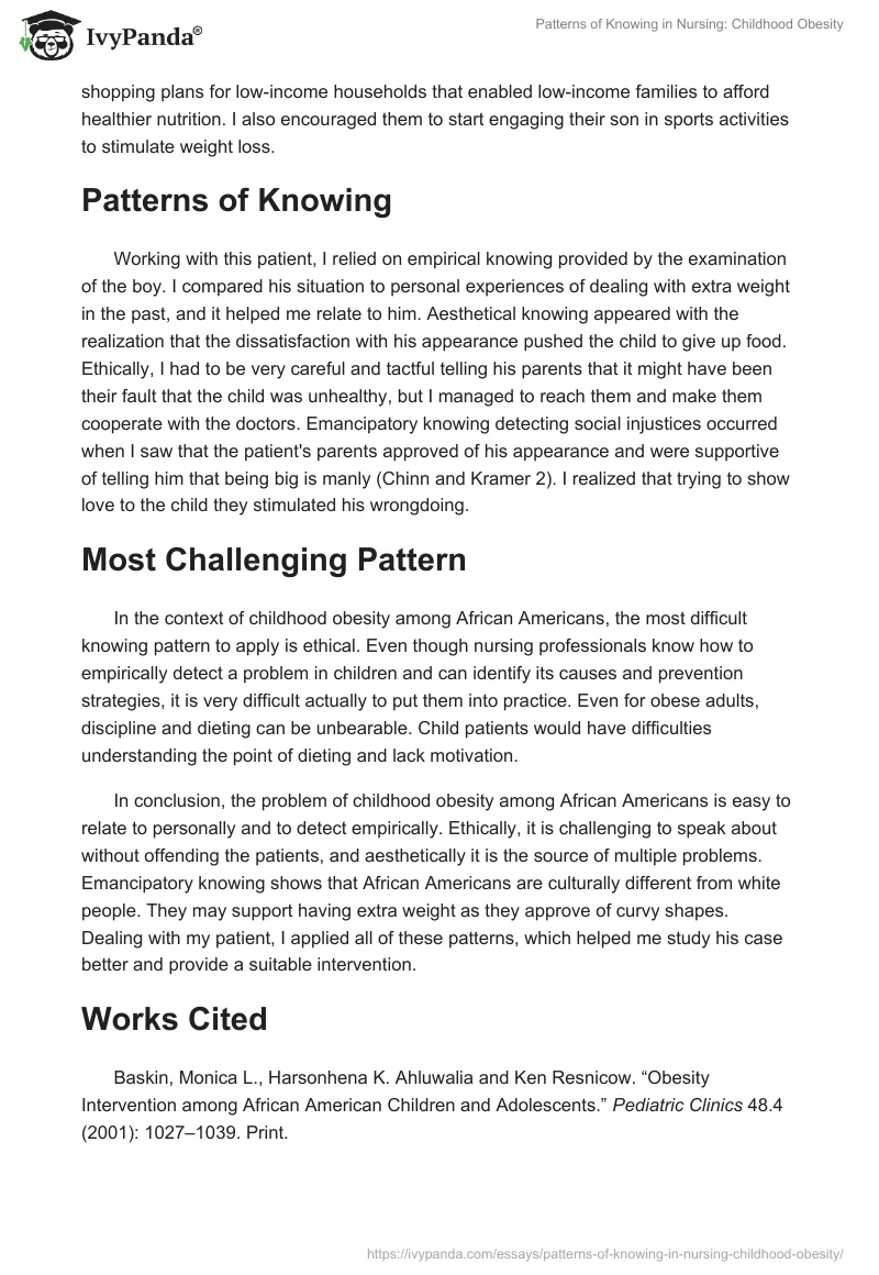 Patterns of Knowing in Nursing: Childhood Obesity. Page 2