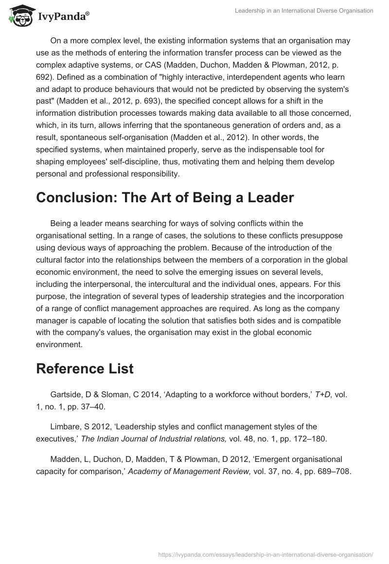 Leadership in an International Diverse Organisation. Page 3