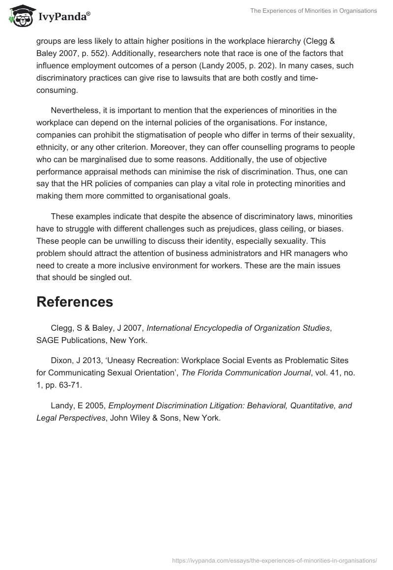 The Experiences of Minorities in Organisations. Page 2