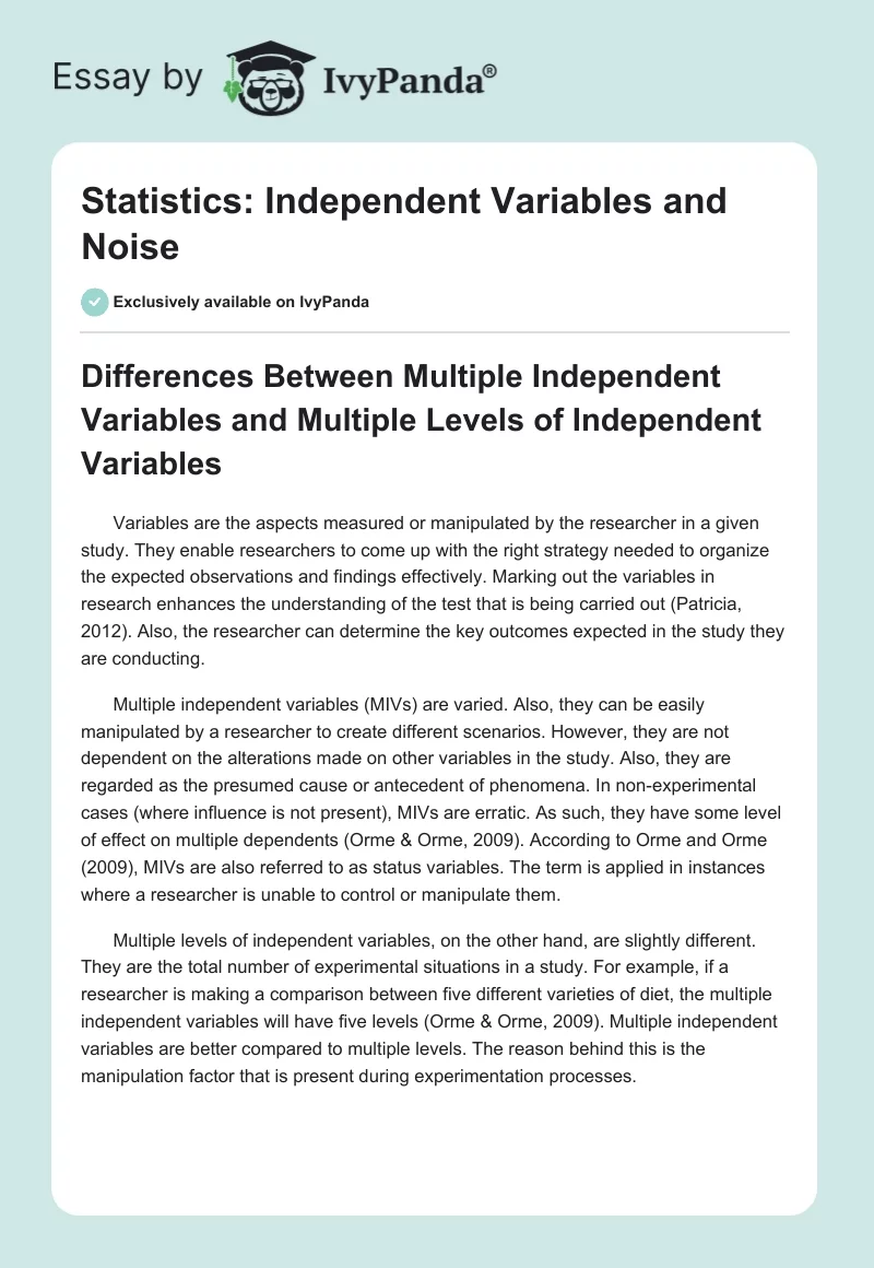 Statistics: Independent Variables and Noise. Page 1