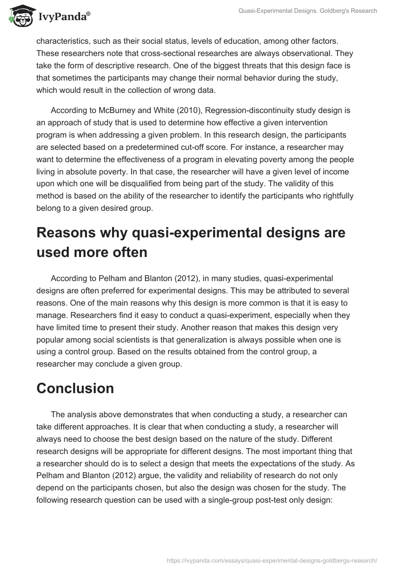 Quasi-Experimental Designs. Goldberg's Research. Page 3
