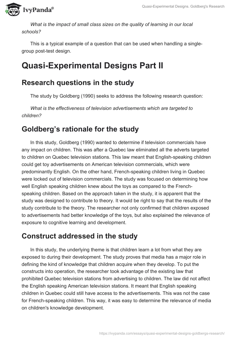 Quasi-Experimental Designs. Goldberg's Research. Page 4
