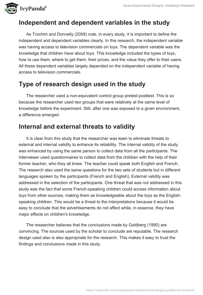 Quasi-Experimental Designs. Goldberg's Research. Page 5