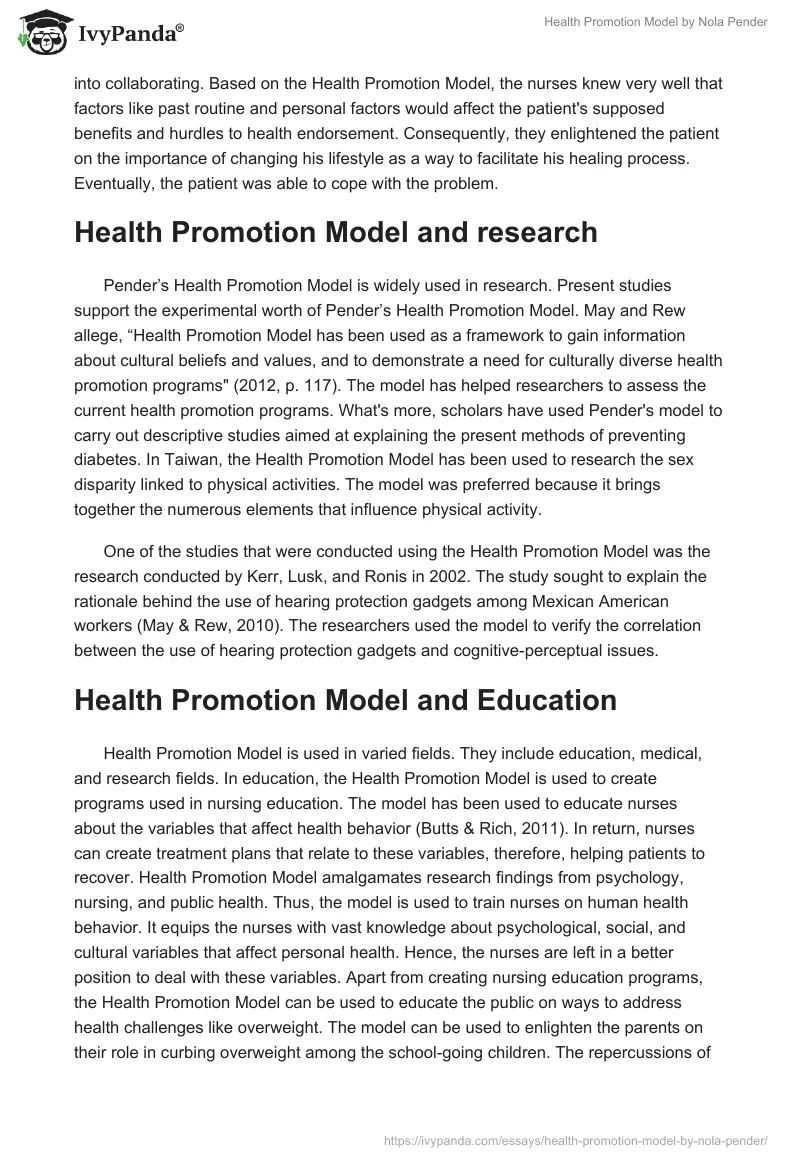 Health Promotion Model by Nola Pender. Page 4