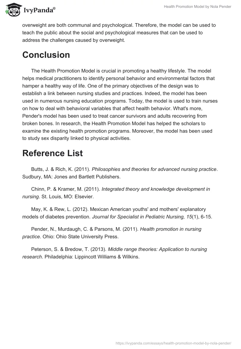 Health Promotion Model by Nola Pender. Page 5