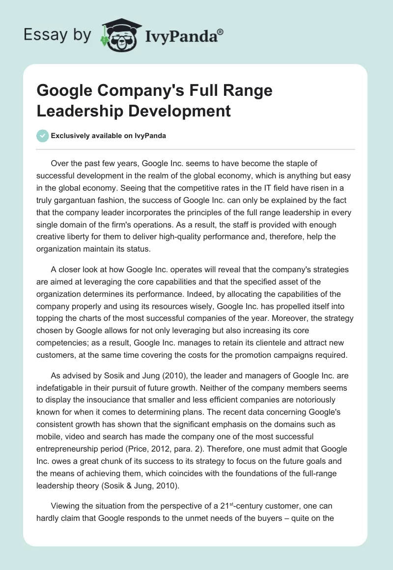 Google Company's Full Range Leadership Development. Page 1