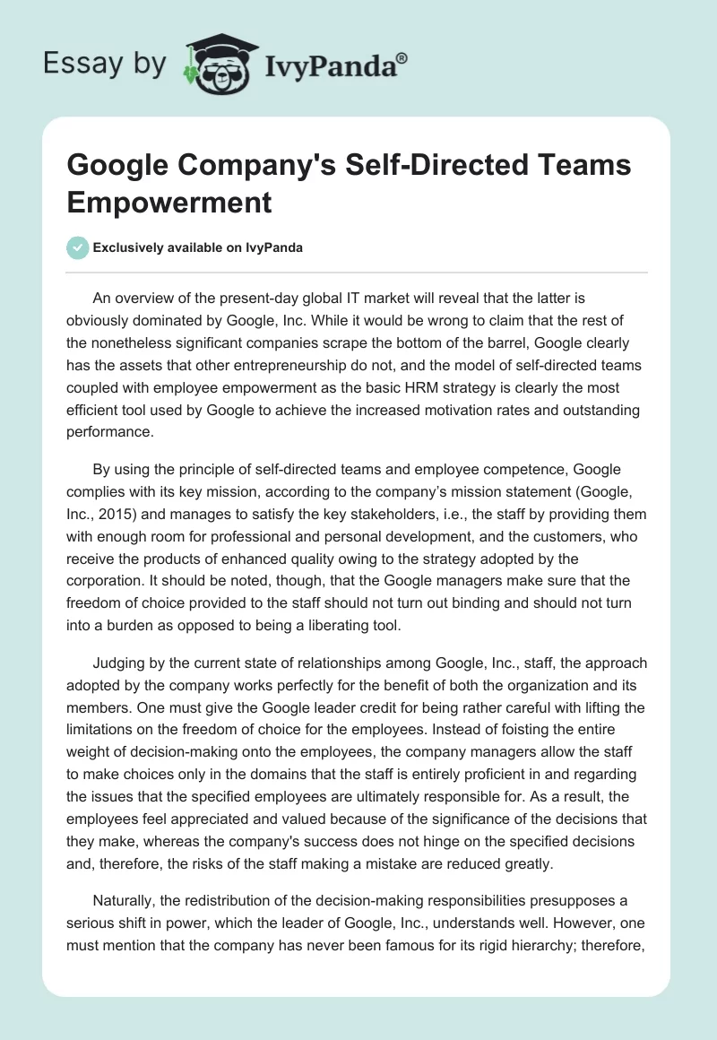 Google Company's Self-Directed Teams Empowerment. Page 1