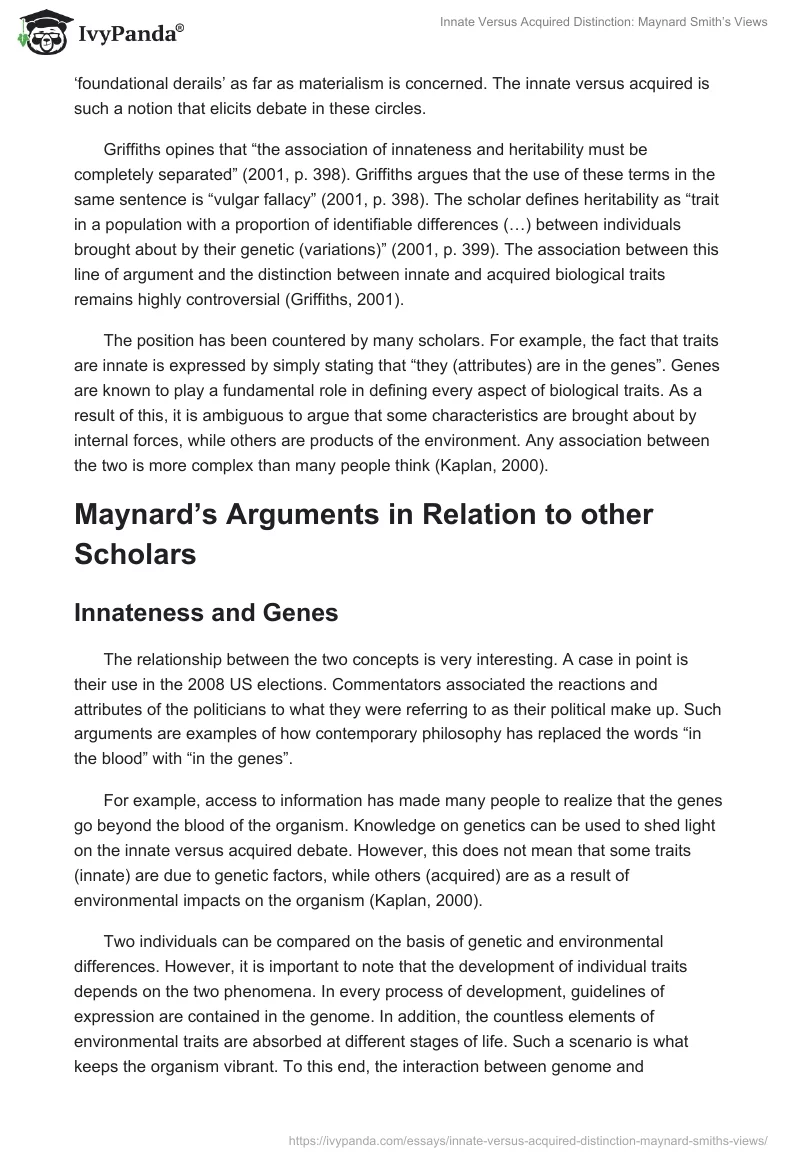 Innate Versus Acquired Distinction: Maynard Smith’s Views. Page 2