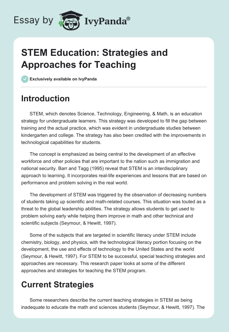 STEM Education: Strategies and Approaches for Teaching. Page 1