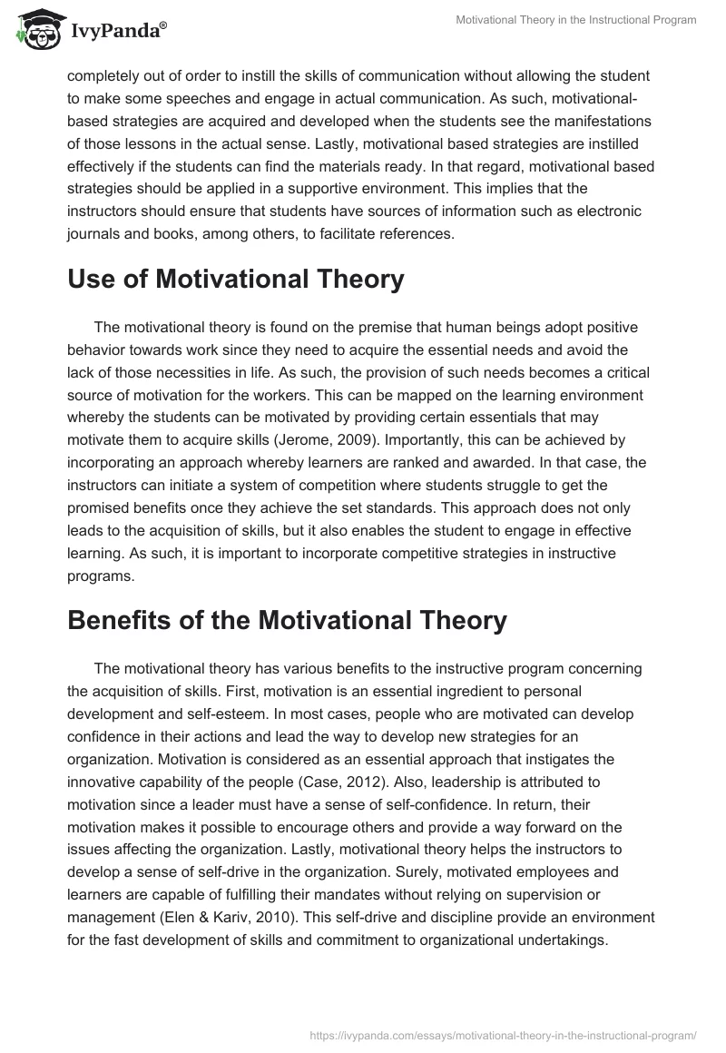Motivational Theory in the Instructional Program. Page 2