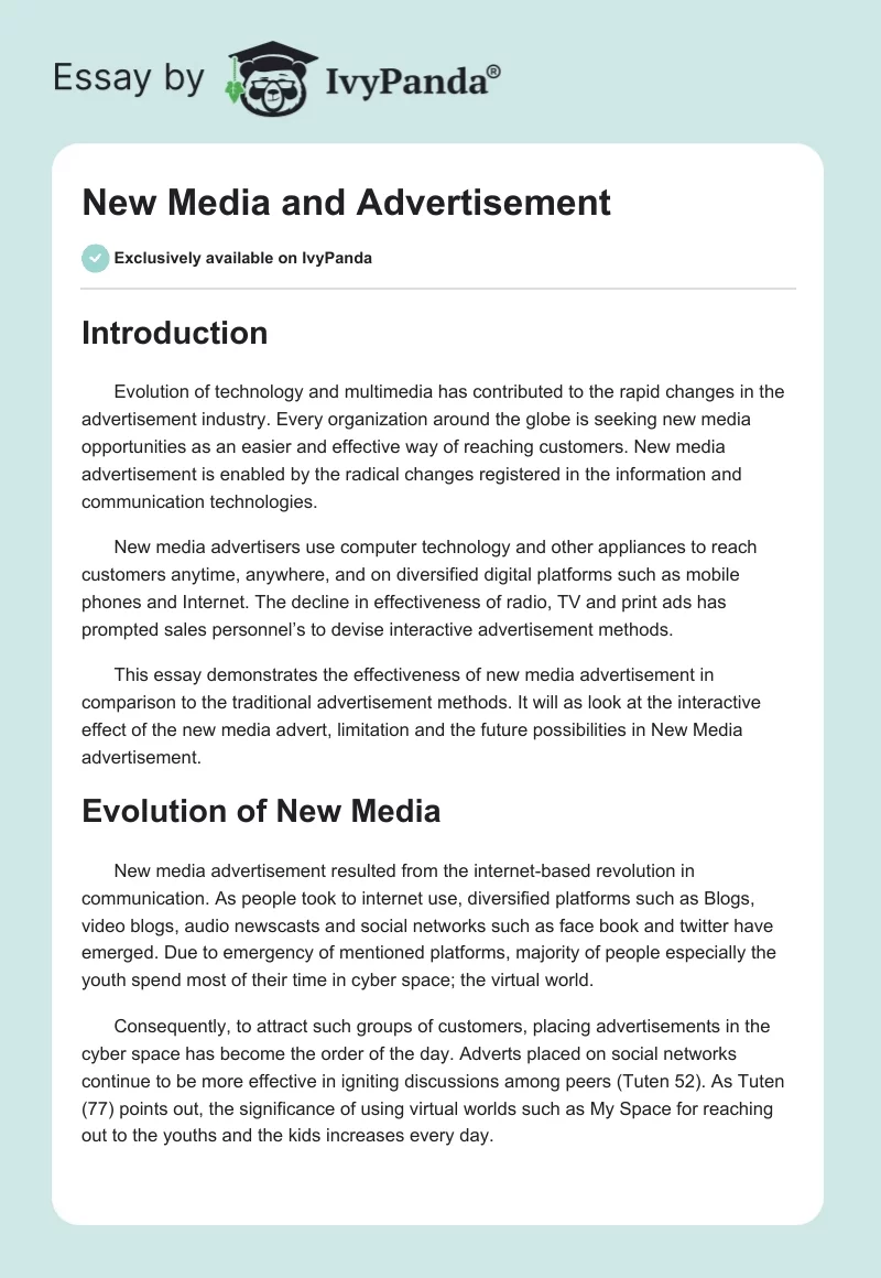 New Media and Advertisement. Page 1