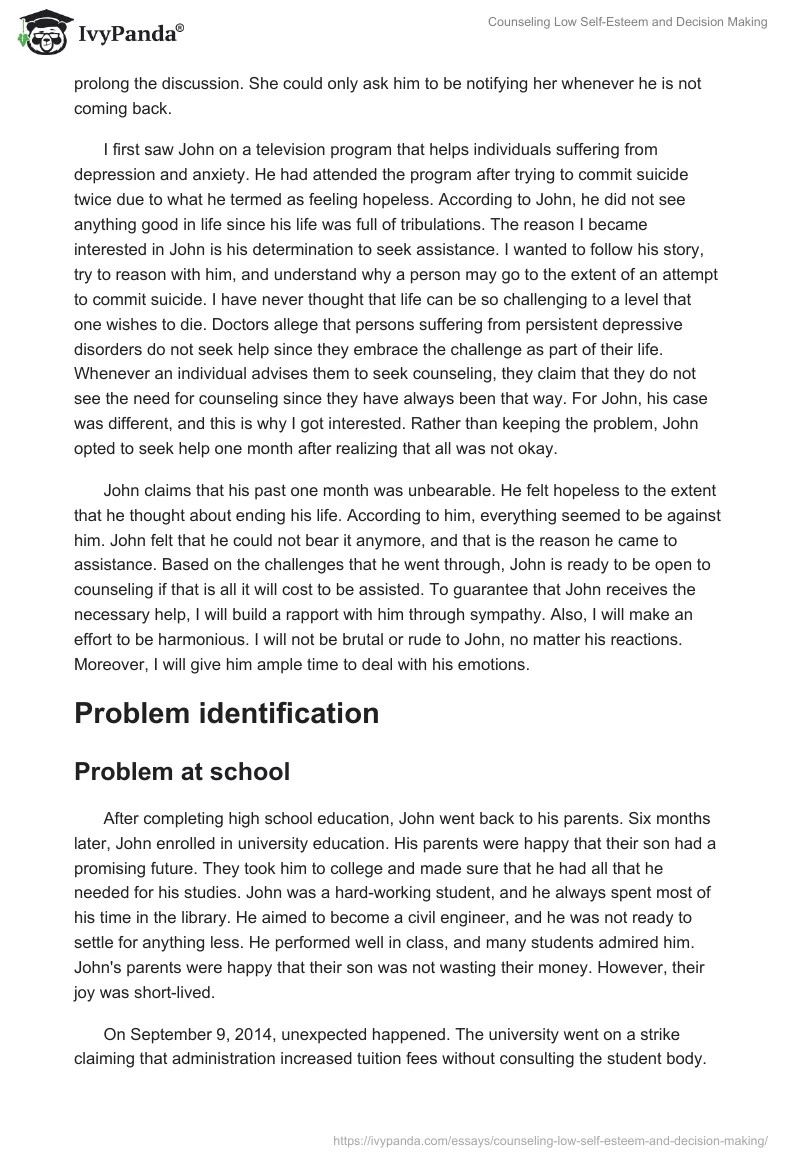Counseling Low Self-Esteem and Decision Making. Page 2