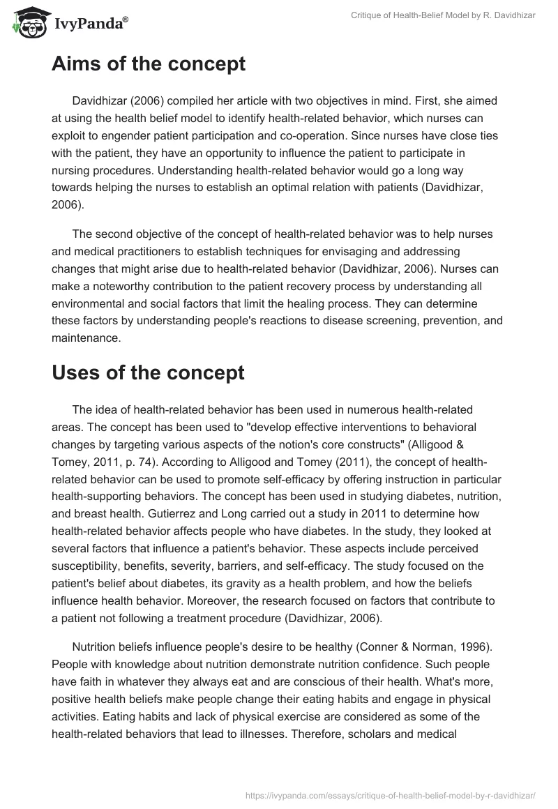 Critique of Health-Belief Model by R. Davidhizar. Page 2
