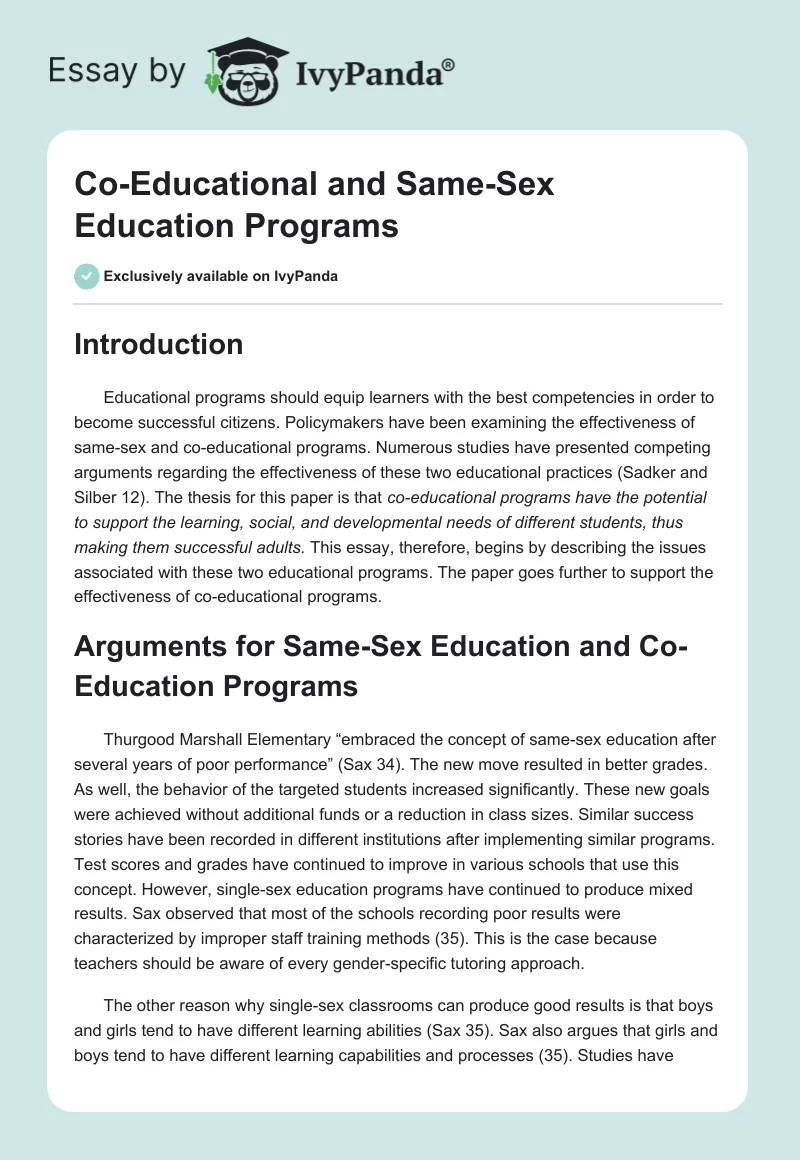 Co-Educational and Same-Sex Education Programs. Page 1