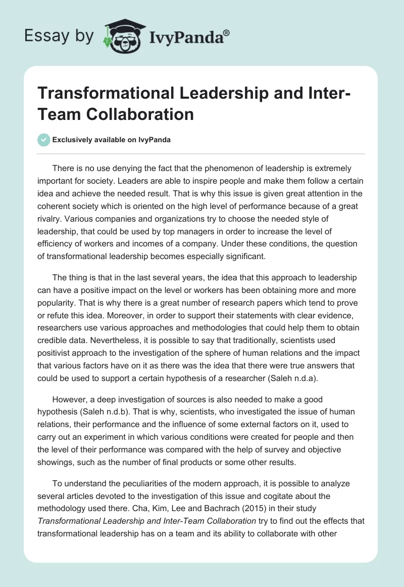 Transformational Leadership and Inter-Team Collaboration. Page 1