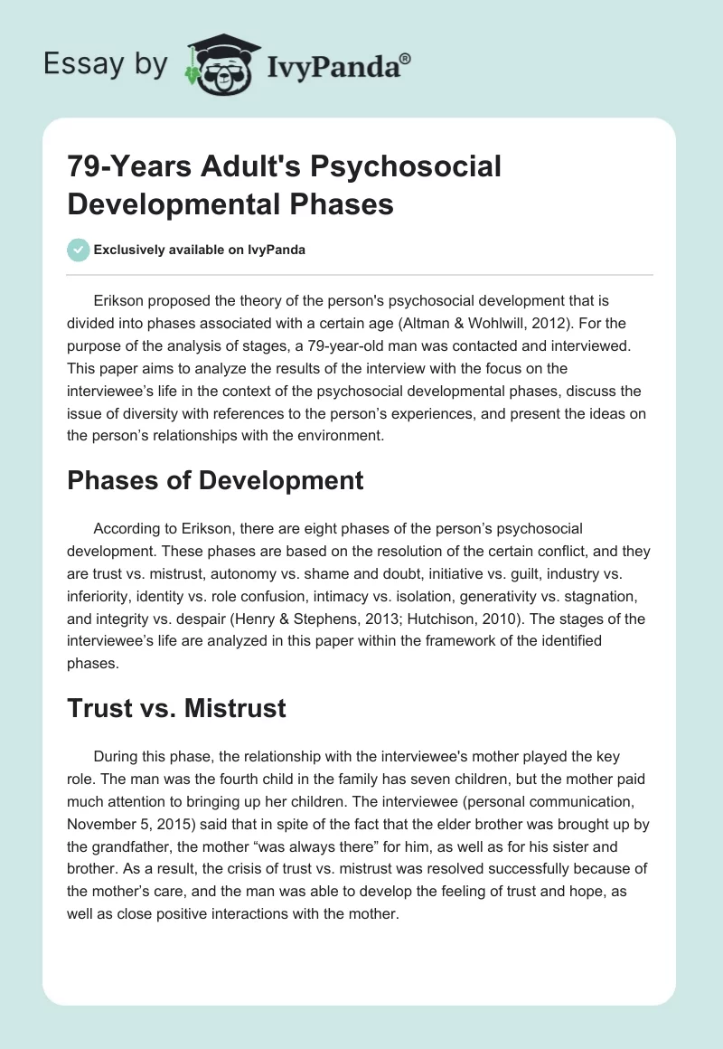 79-Years Adult's Psychosocial Developmental Phases. Page 1