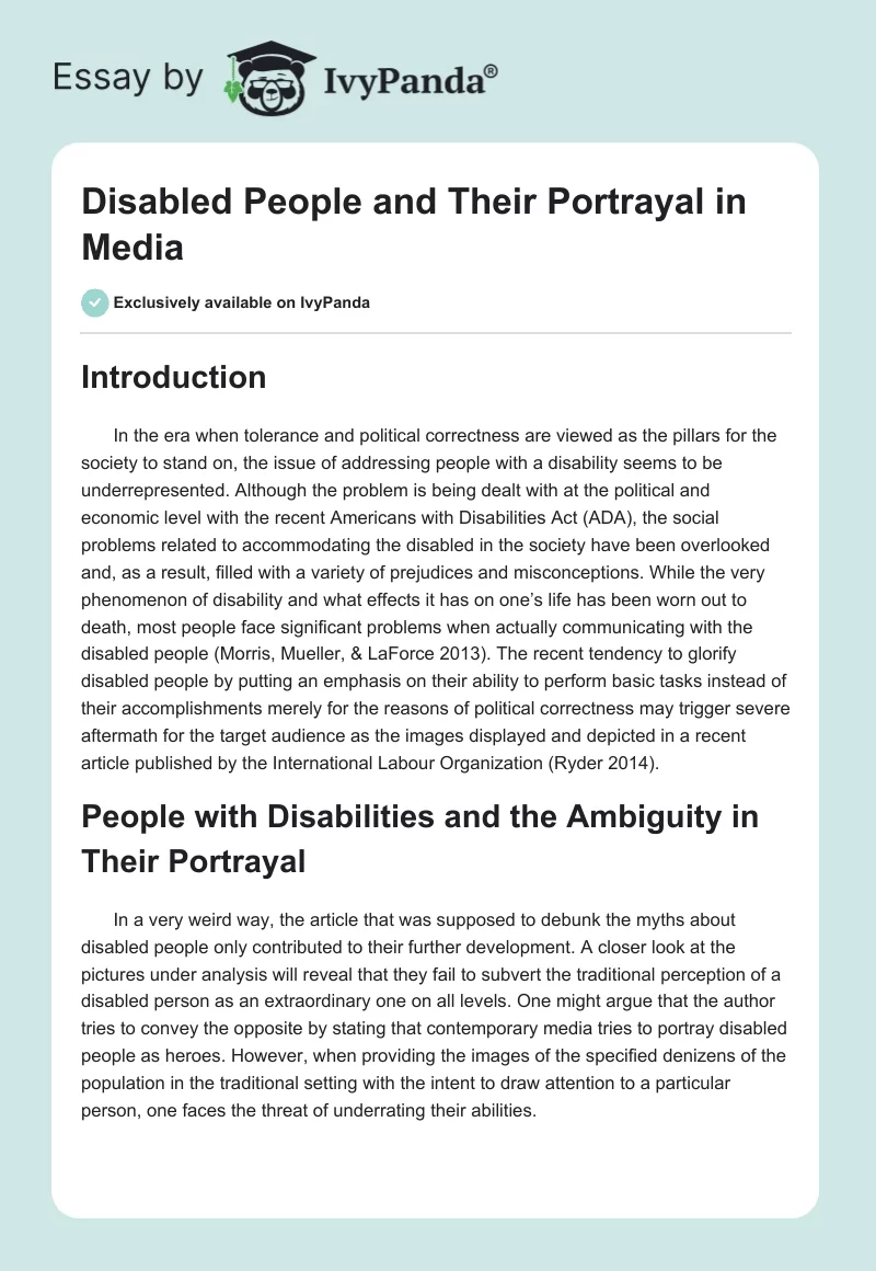 Disabled People and Their Portrayal in Media. Page 1