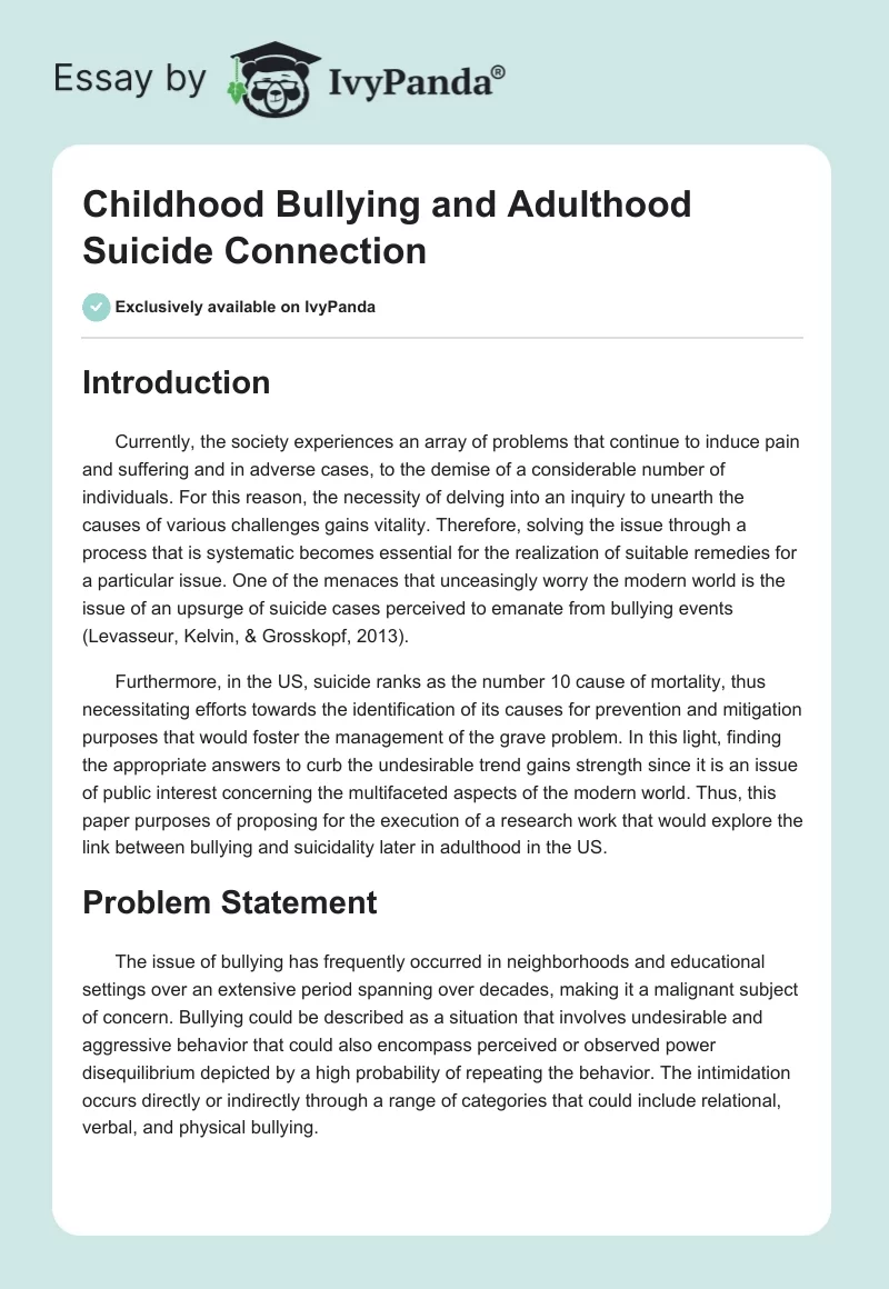 Childhood Bullying and Adulthood Suicide Connection. Page 1