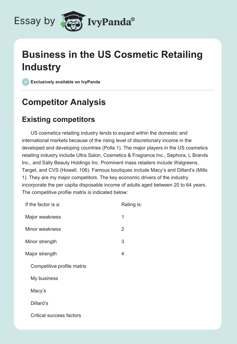 Business in the US Cosmetic Retailing Industry. Page 1