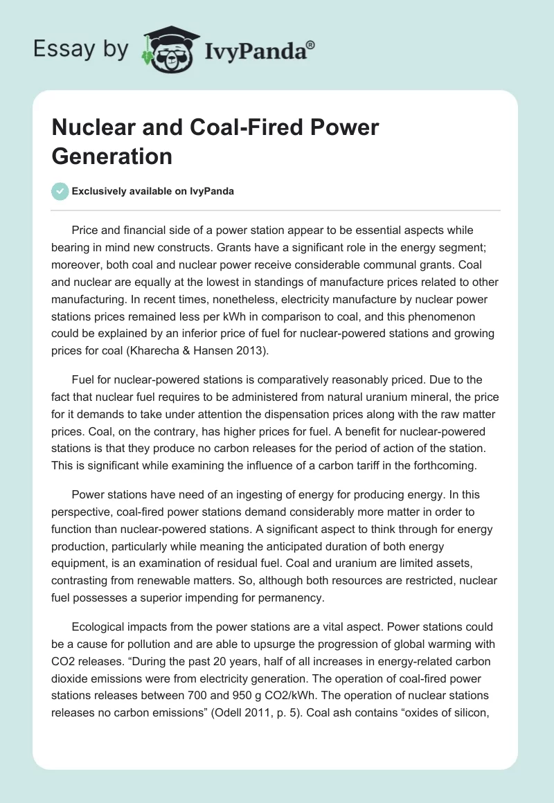 Nuclear and Coal-Fired Power Generation. Page 1