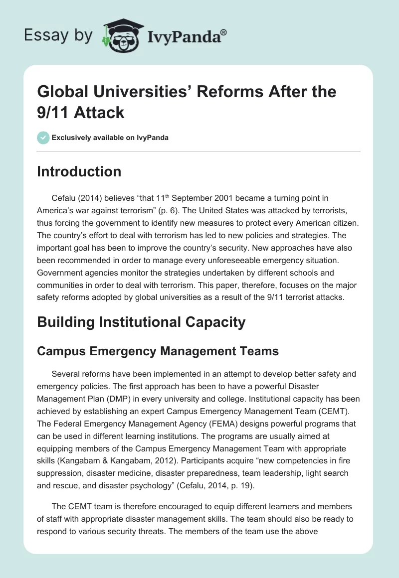Global Universities’ Reforms After the 9/11 Attack. Page 1