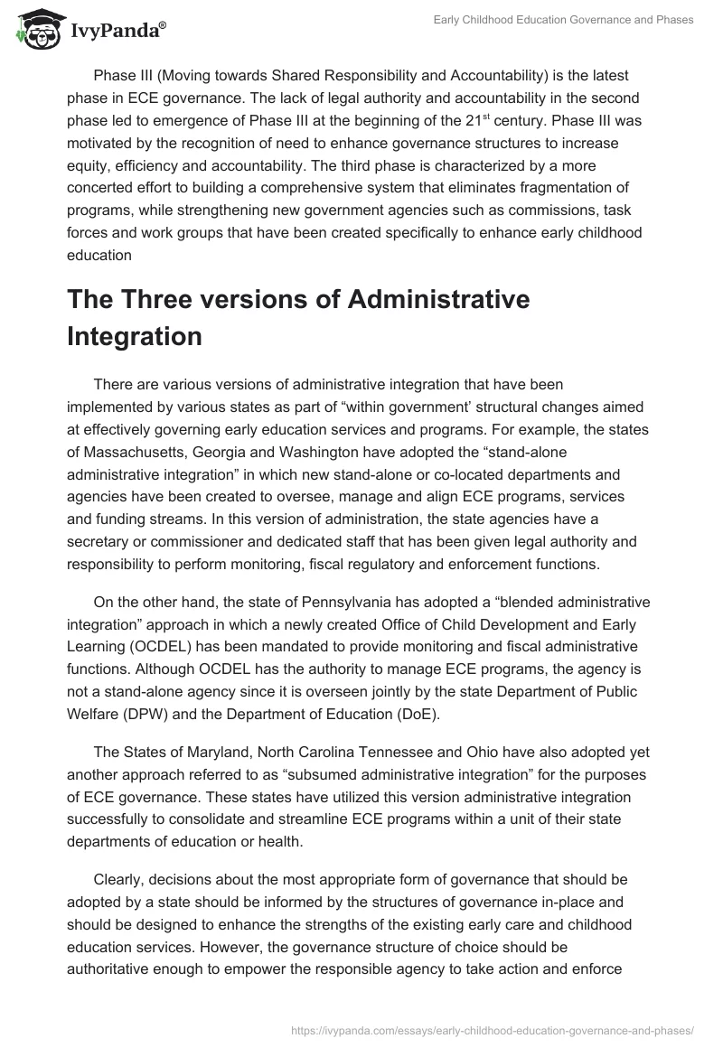 Early Childhood Education Governance and Phases. Page 2