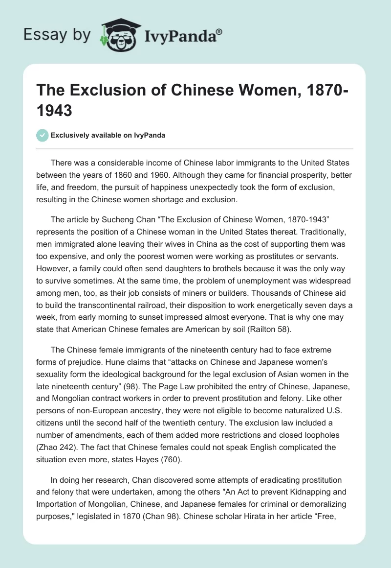The Exclusion of Chinese Women, 1870-1943. Page 1