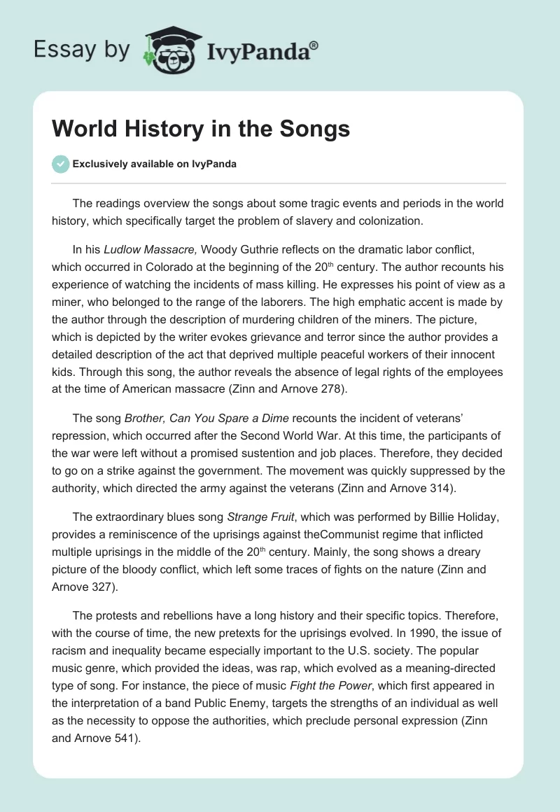 World History in the Songs. Page 1