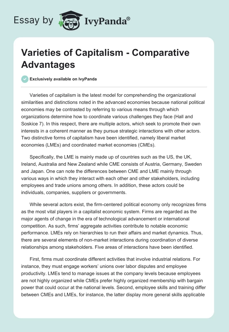 Varieties of Capitalism - Comparative Advantages. Page 1