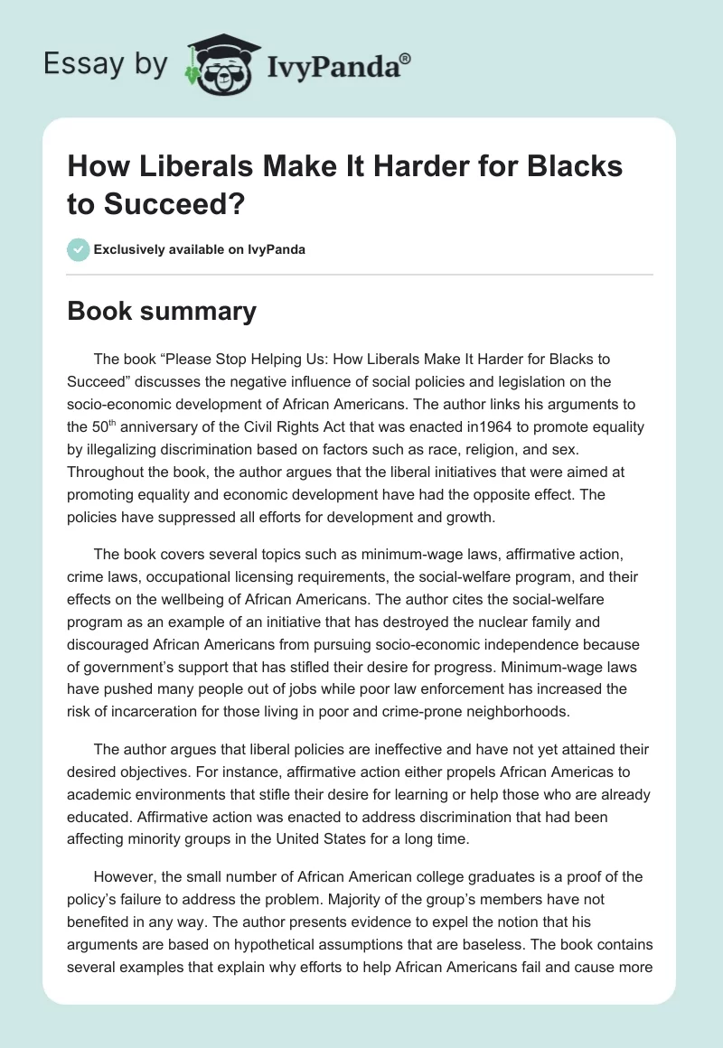 How Liberals Make It Harder for Blacks to Succeed?. Page 1