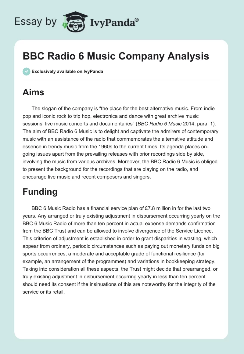 BBC Radio 6 Music Company Analysis. Page 1