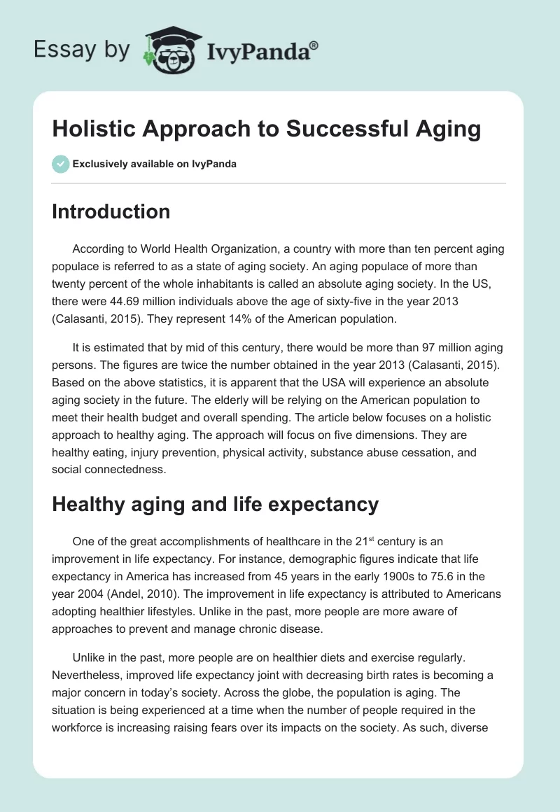 Holistic Approach to Successful Aging. Page 1