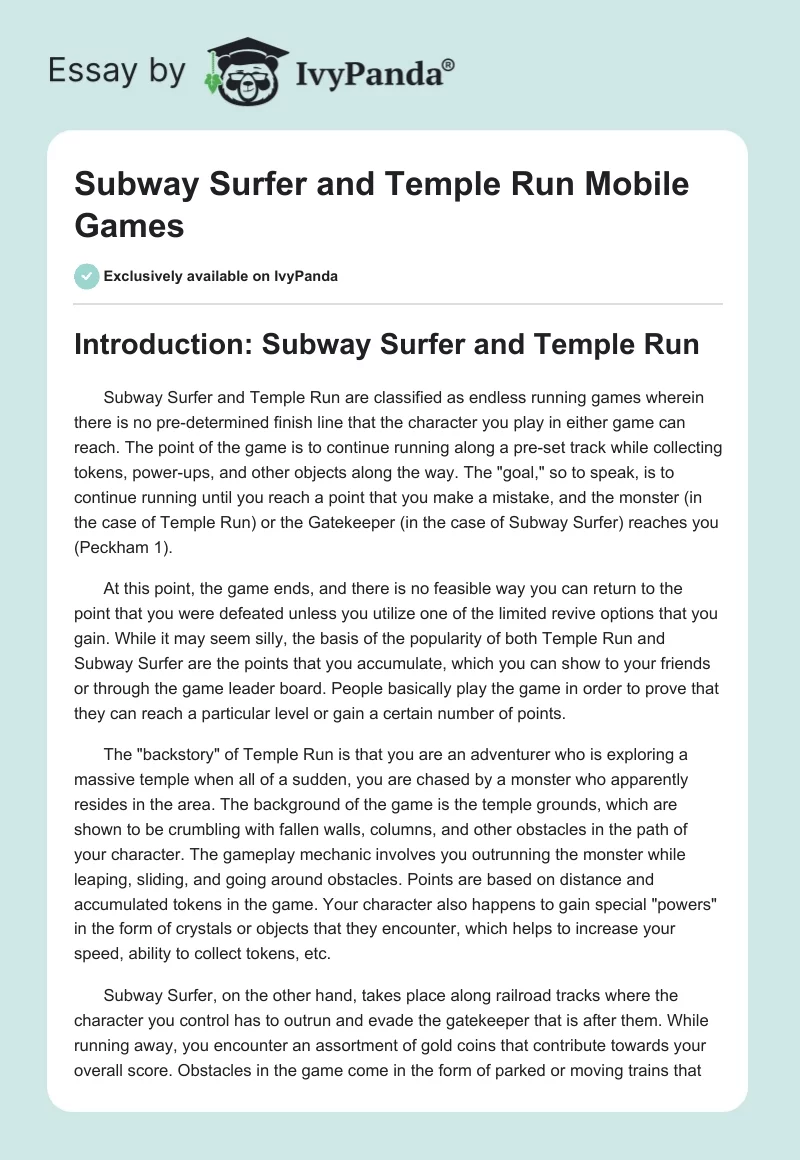 Subway Surfer and Temple Run Mobile Games. Page 1