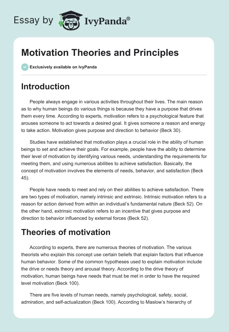 Motivation Theories and Principles. Page 1