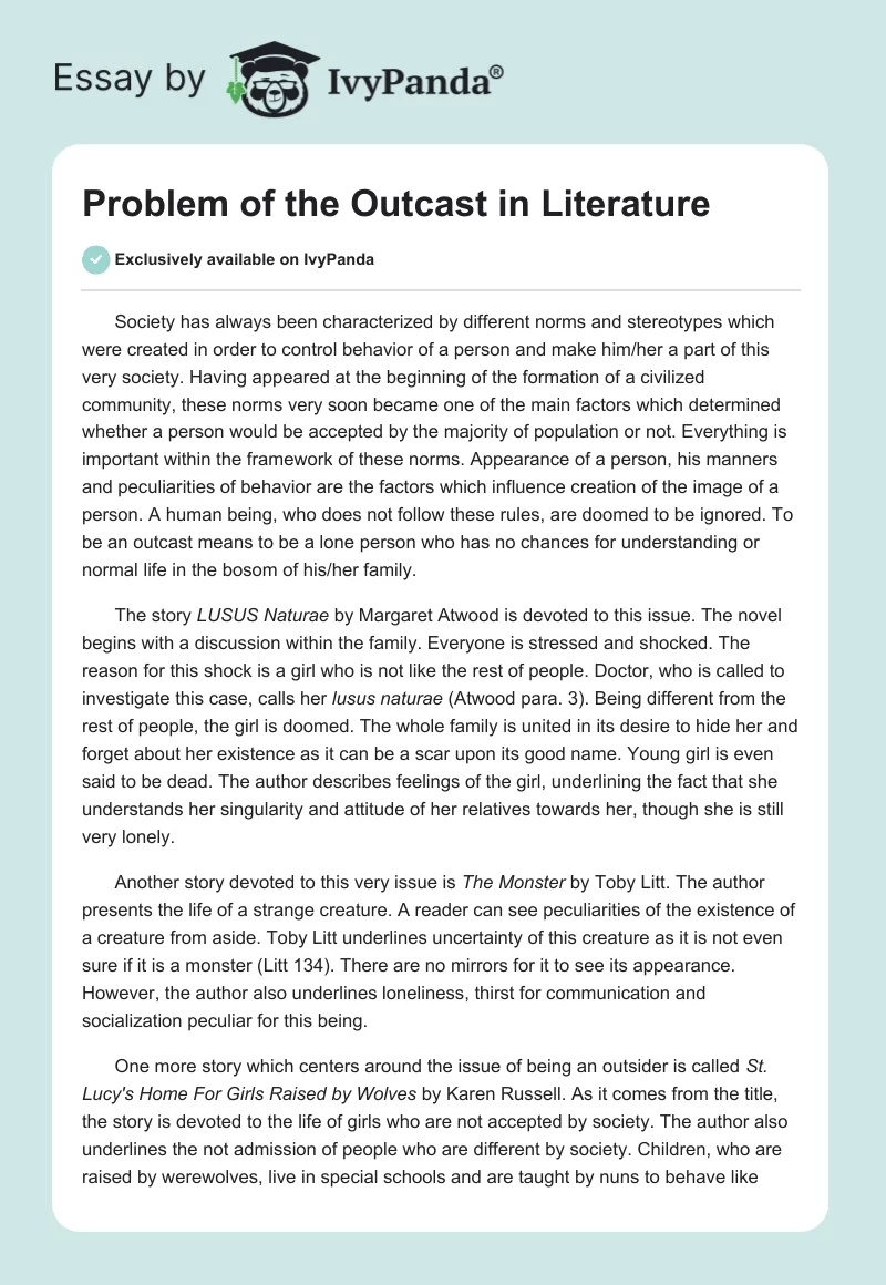 Problem of the Outcast in Literature. Page 1