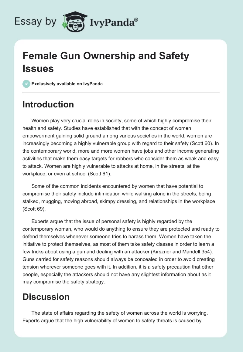 Female Gun Ownership and Safety Issues. Page 1