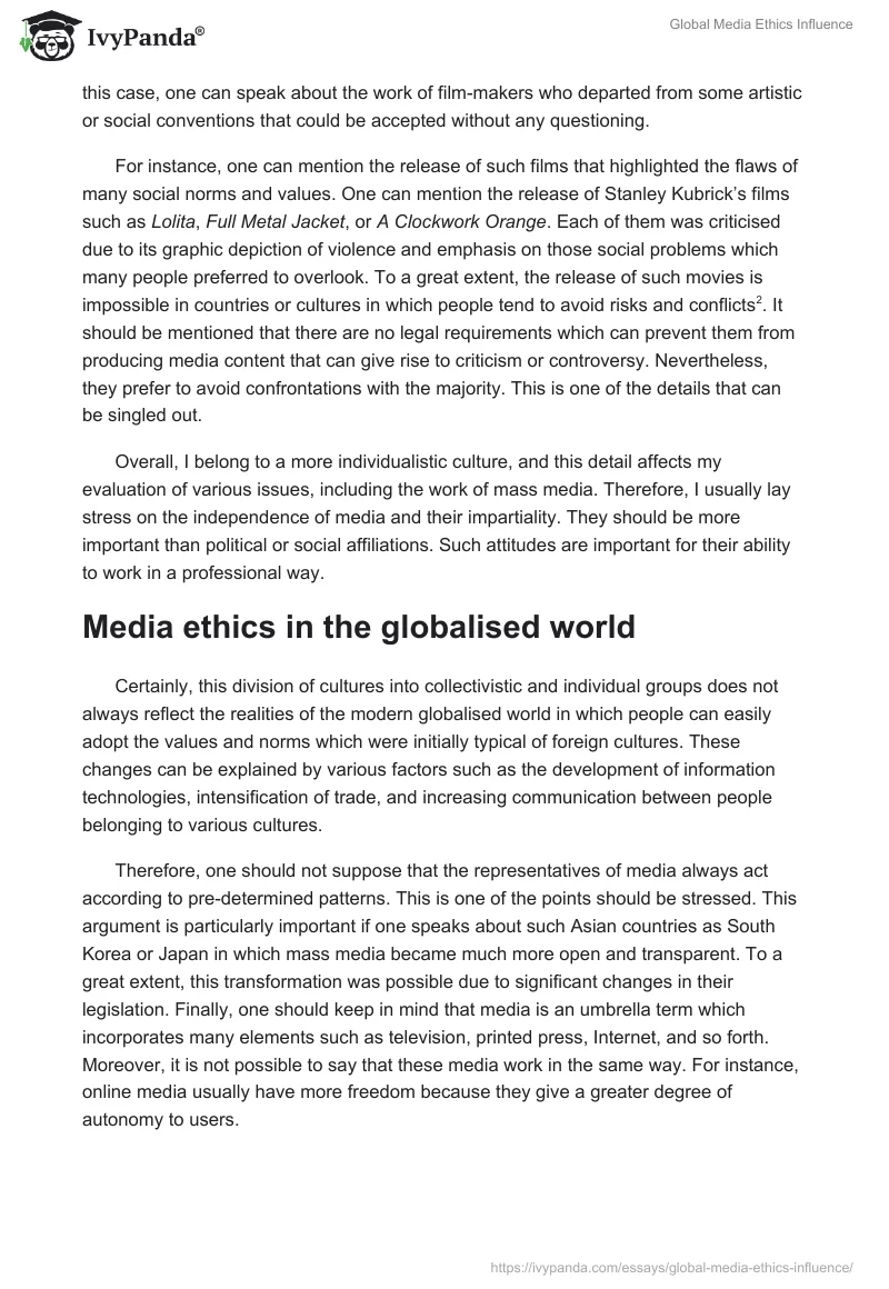 Global Media Ethics Influence. Page 3