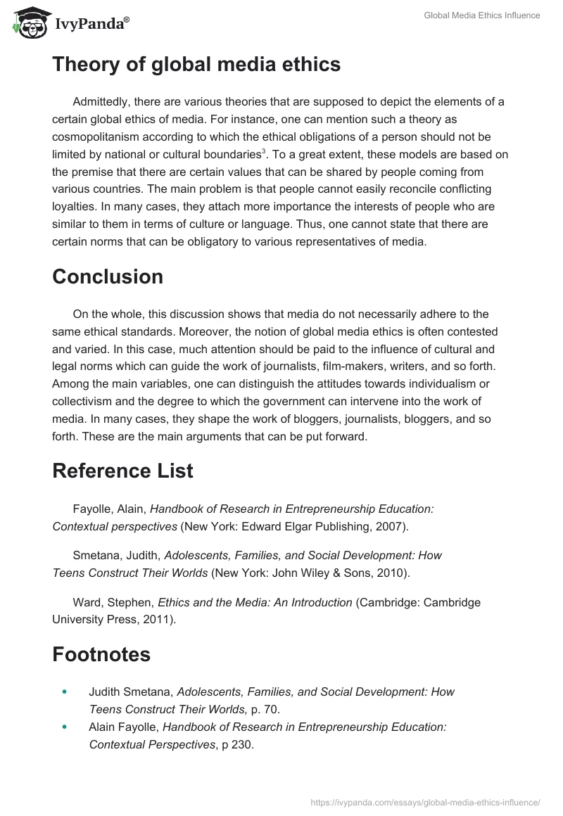 Global Media Ethics Influence. Page 4