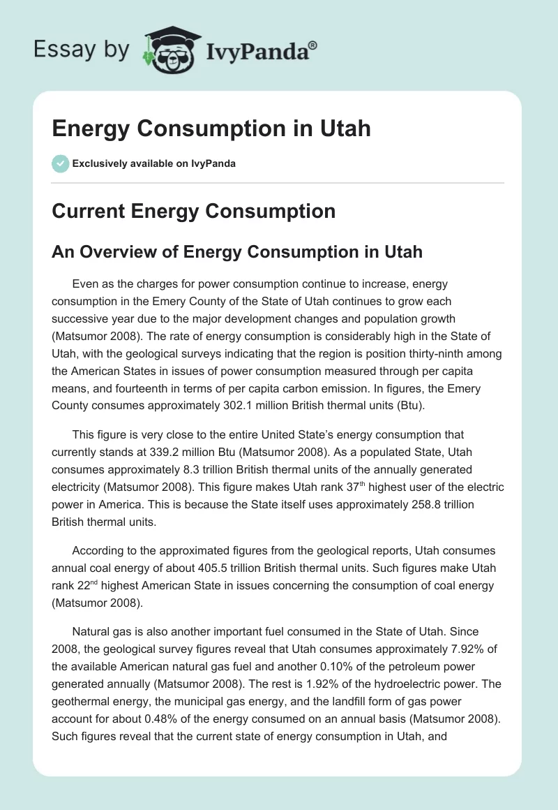 Energy Consumption in Utah. Page 1