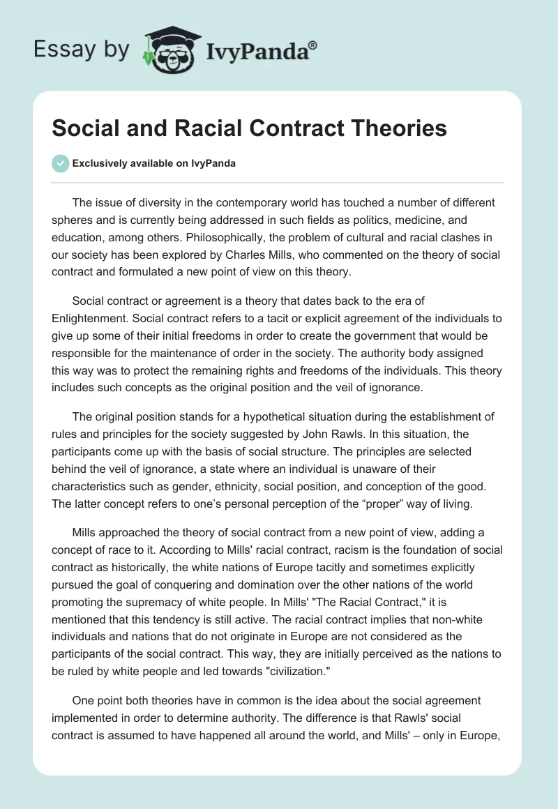 Social and Racial Contract Theories. Page 1