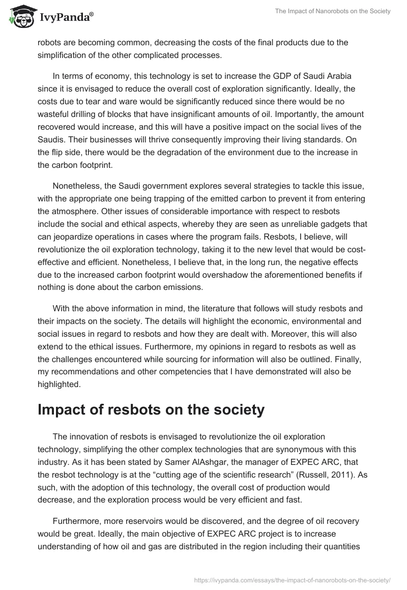 The Impact of Nanorobots on the Society. Page 2