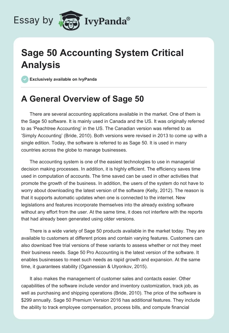 Sage 50 Accounting System Critical Analysis. Page 1