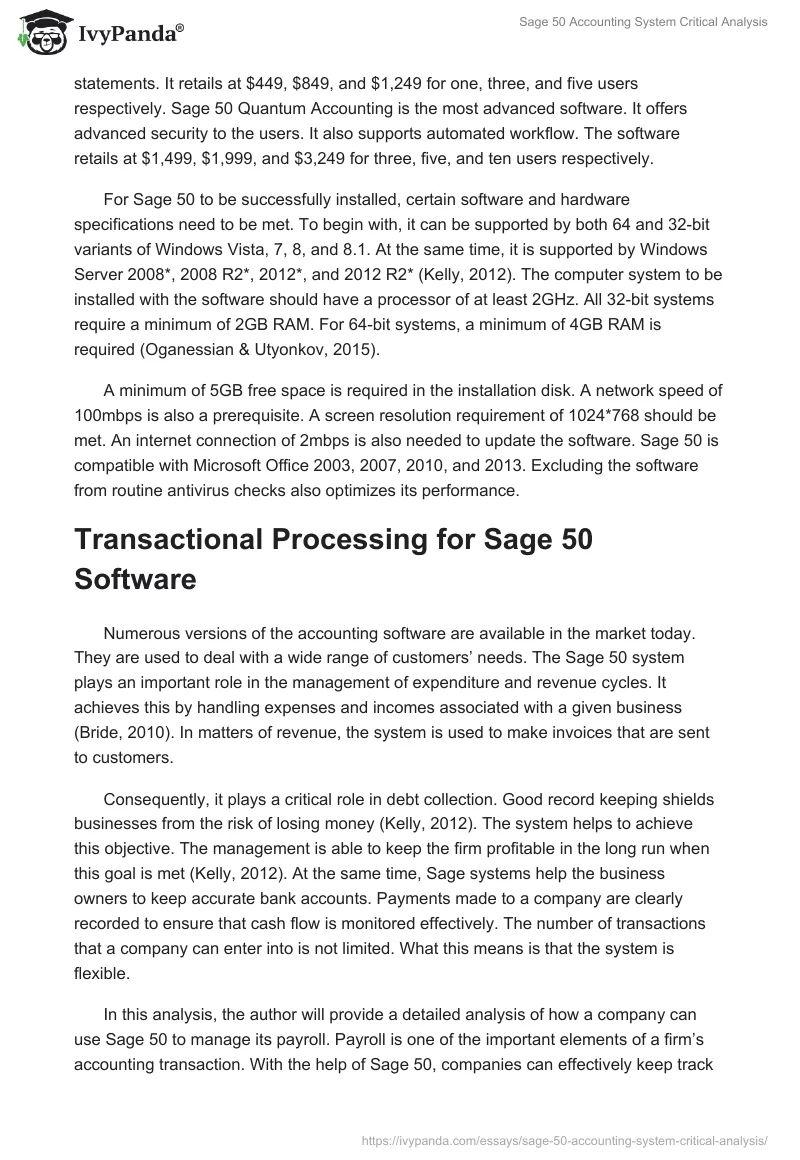 Sage 50 Accounting System Critical Analysis. Page 2