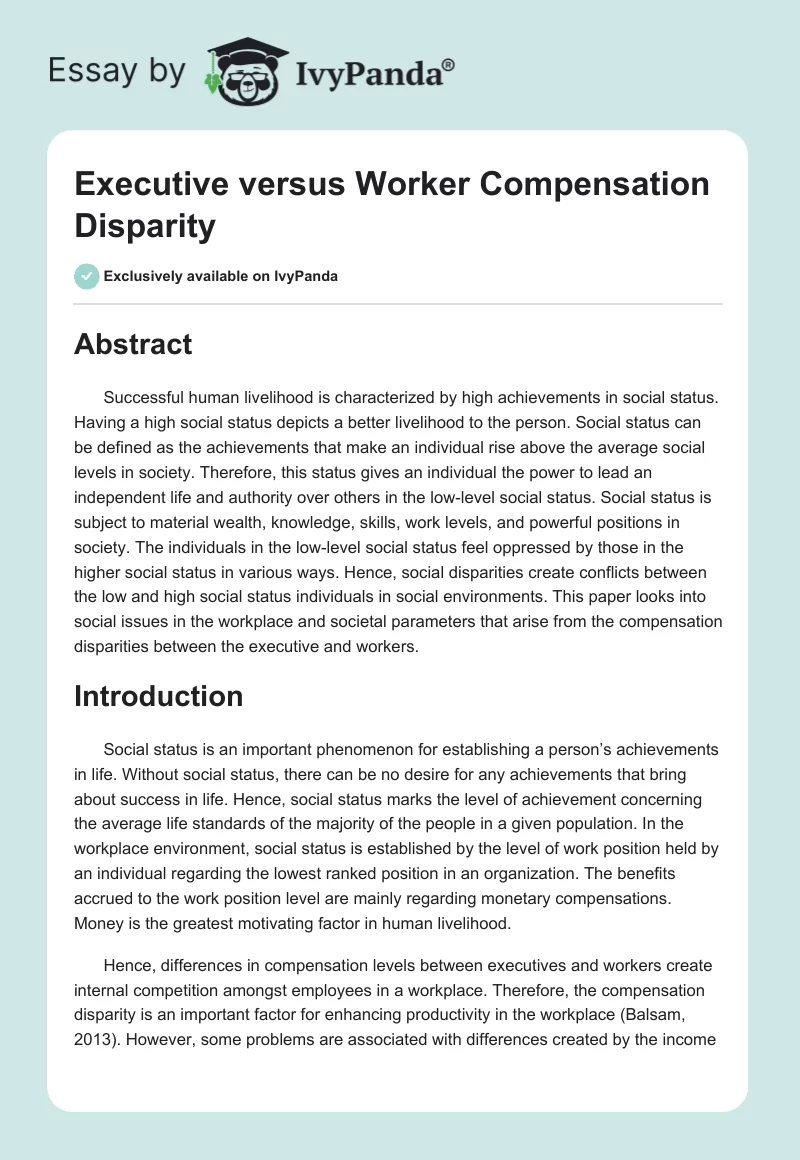 Executive versus Worker Compensation Disparity. Page 1