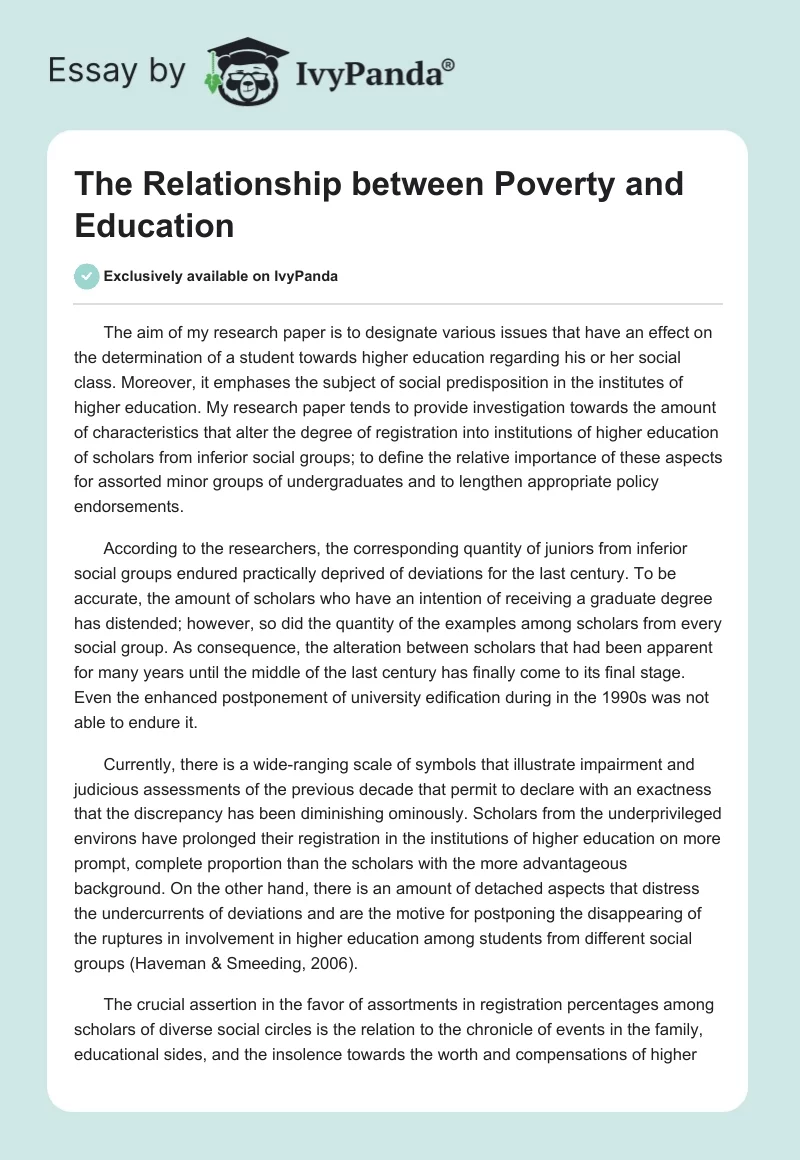 The Relationship Between Poverty and Education. Page 1