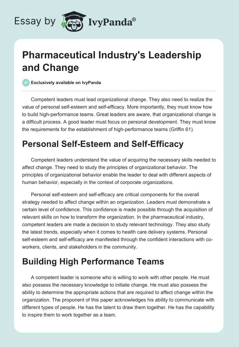 Pharmaceutical Industry's Leadership and Change. Page 1