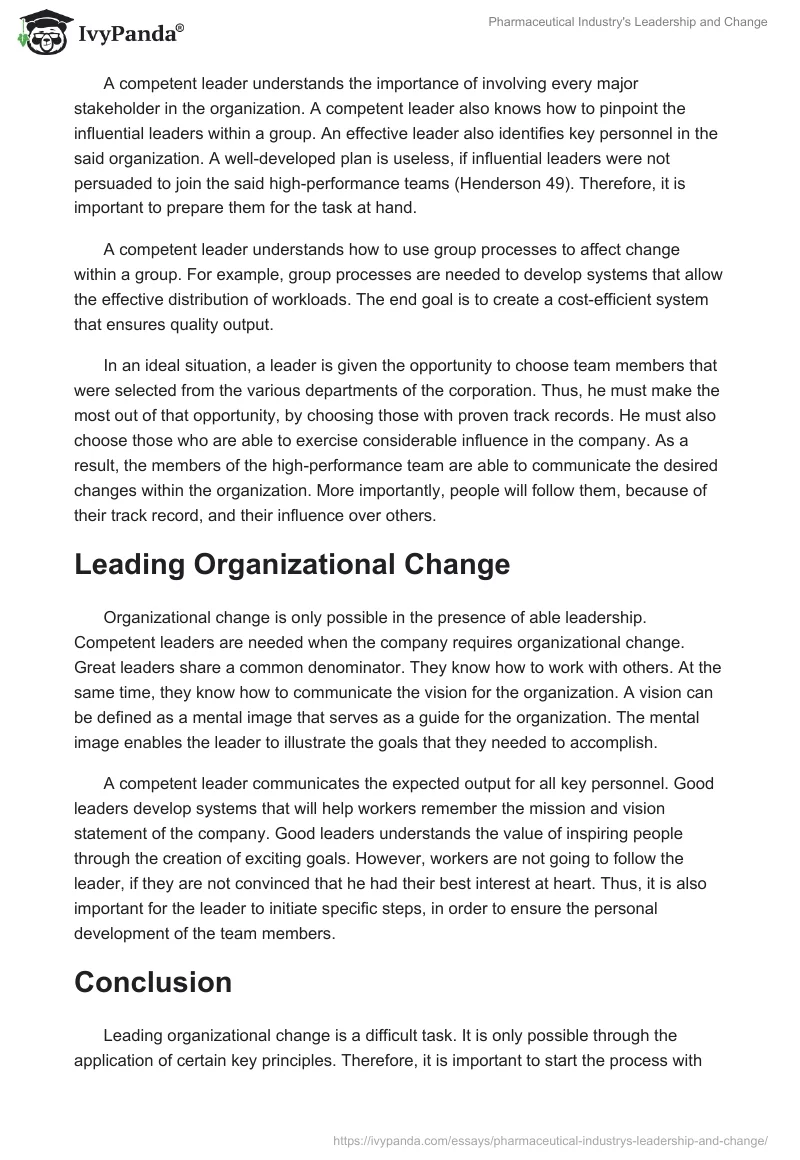 Pharmaceutical Industry's Leadership and Change. Page 2
