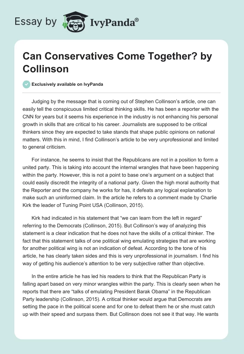 Can Conservatives Come Together? by Collinson. Page 1
