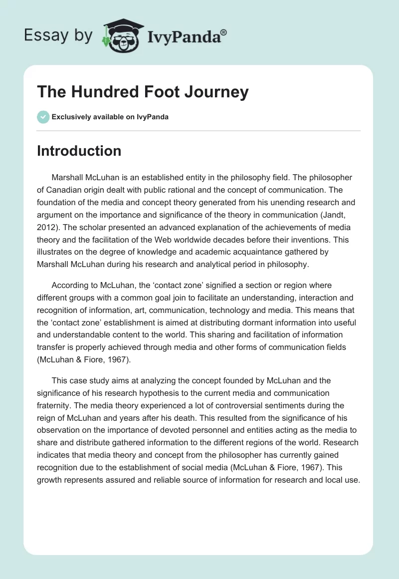 "The Hundred Foot Journey". Page 1