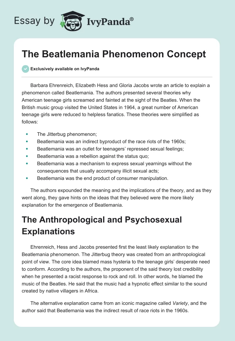 The Beatlemania Phenomenon Concept. Page 1